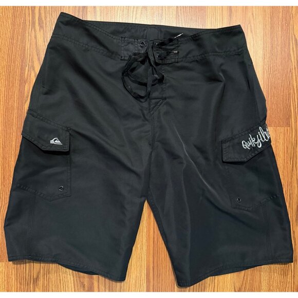 Quiksilver Board Shorts Mens 33 11" Black Cargo Style Pockets Swim Trunks Y2K - Picture 1 of 6